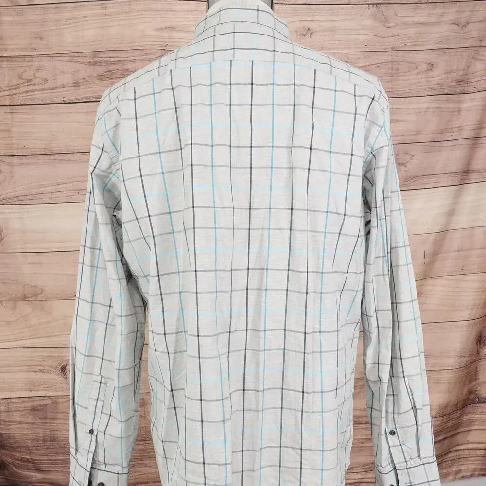 Banana Republic Shirt Mens‎ Large Gray Plaid Button Down Soft Wash Standard Fit